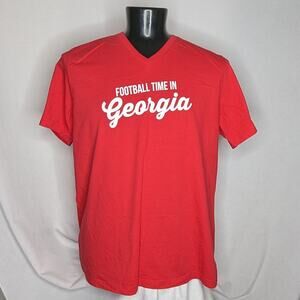 Men's Red Graphic V-Neck Shirt 2XL Tee Oversized Fit Casual